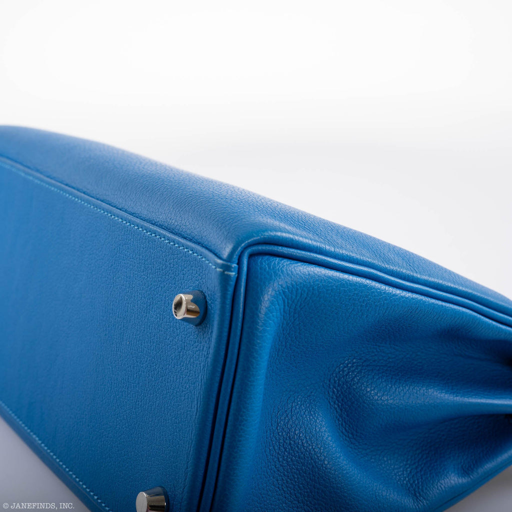 Hermes Kelly 28 Retourne Blue Hydra Evercolor leather Palladium Hardware