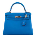 Hermes Kelly 28 Retourne Blue Hydra Evercolor leather Palladium Hardware