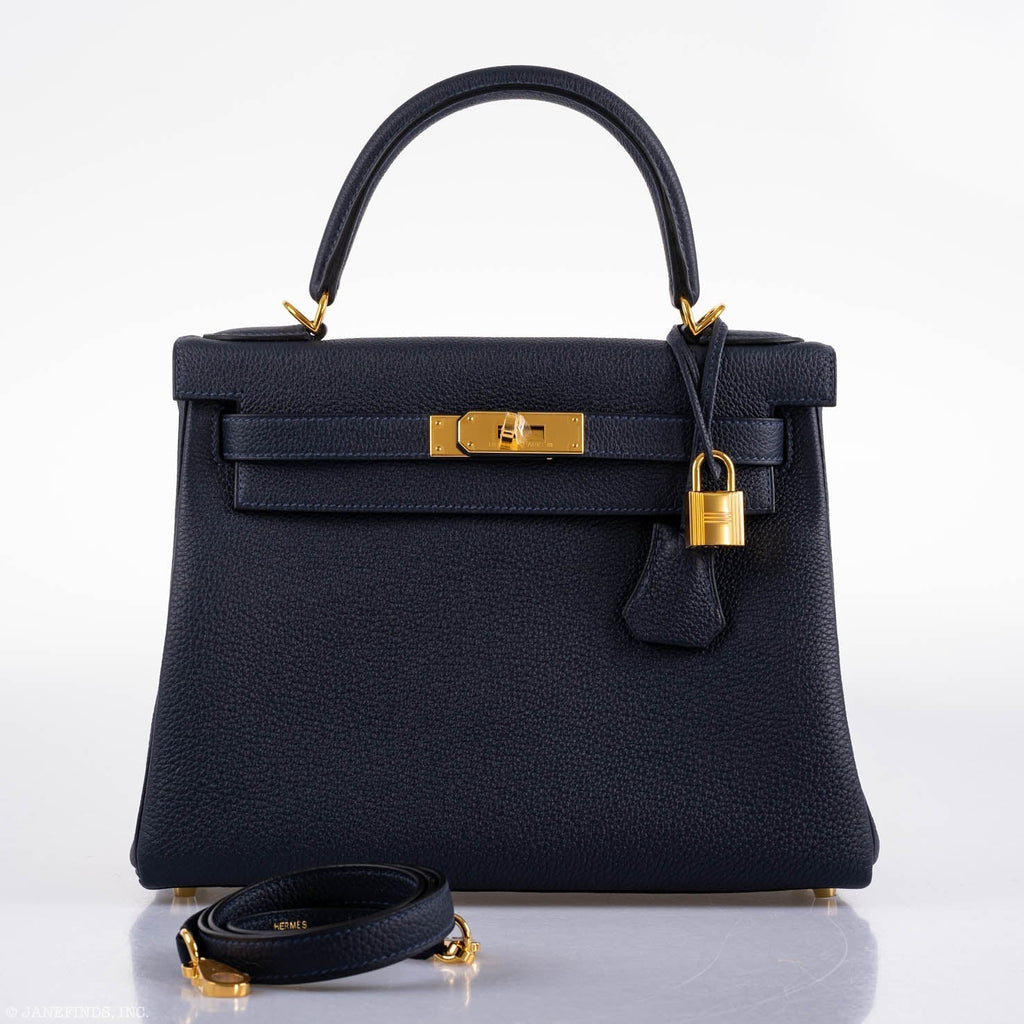 Hermes Kelly 28 Retourne Blue Nuit Togo Gold Hardware