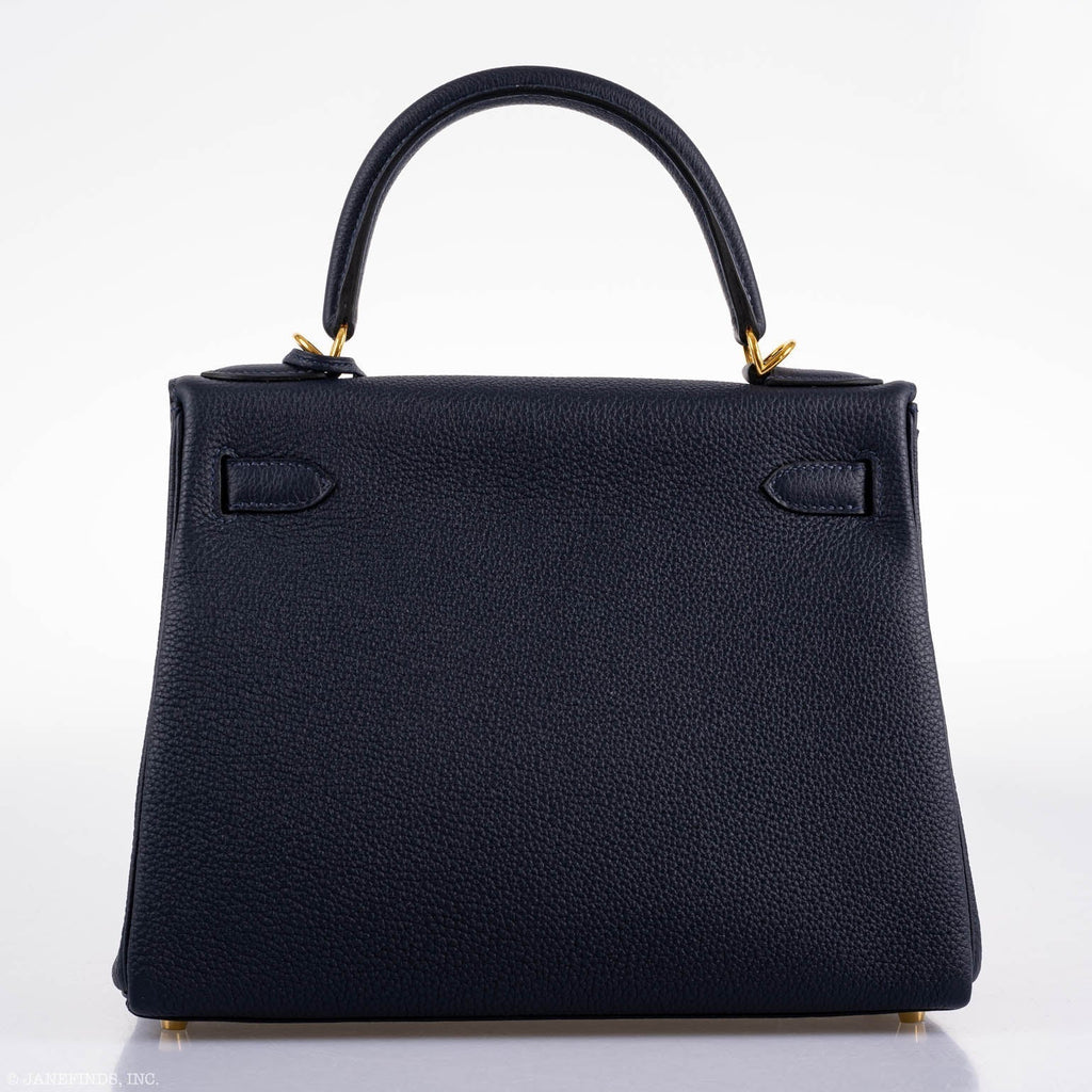Hermes Kelly 28 Retourne Blue Nuit Togo Gold Hardware