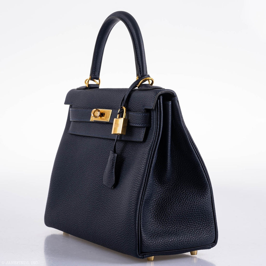 Hermes Kelly 28 Retourne Blue Nuit Togo Gold Hardware