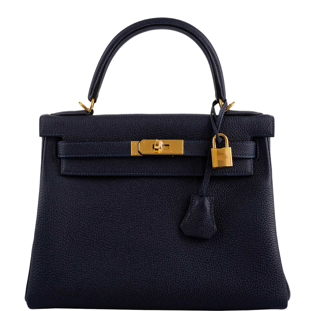 Hermes Kelly 28 Retourne Blue Nuit Togo Gold Hardware