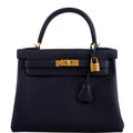 Hermes Kelly 28 Retourne Blue Nuit Togo Gold Hardware