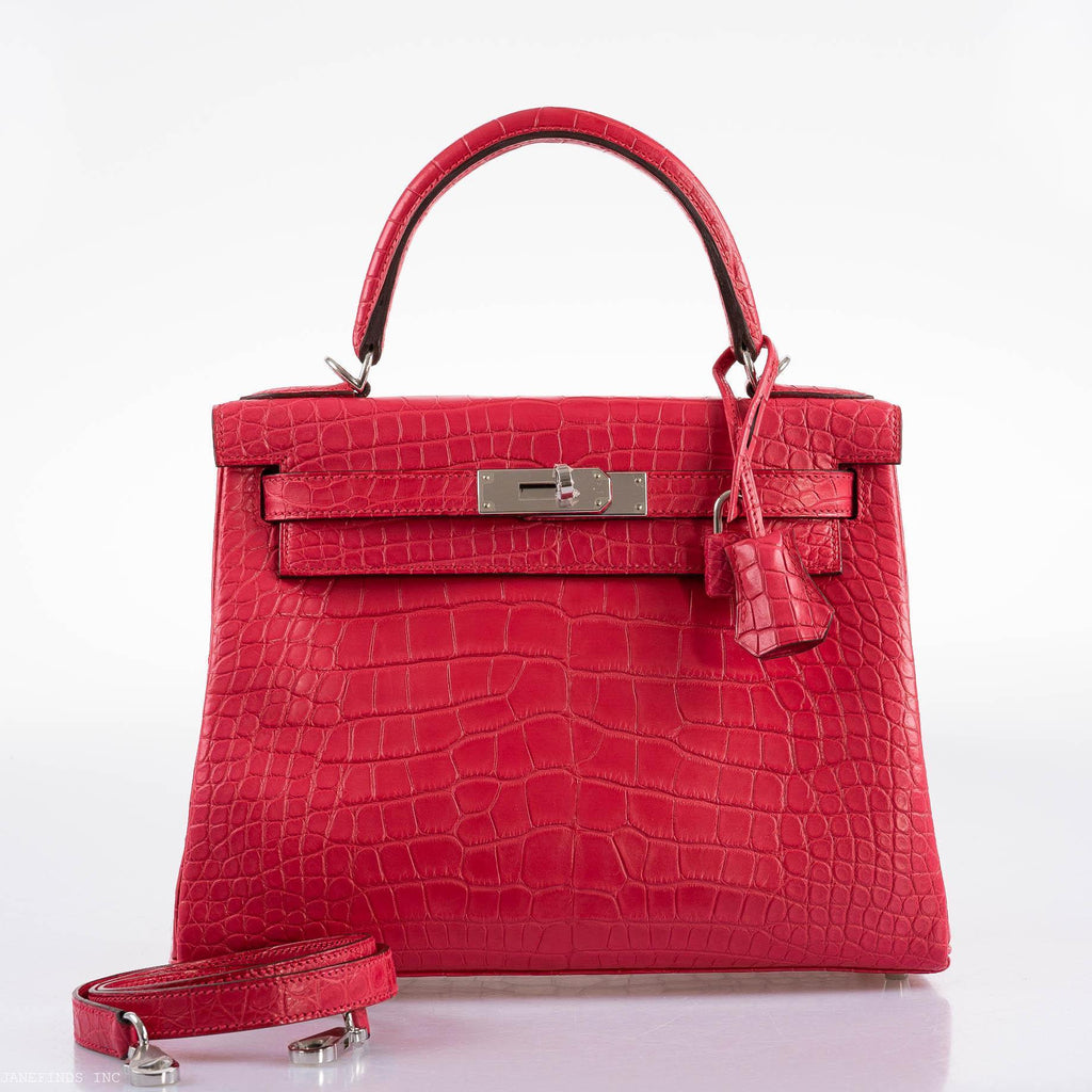 Hermes Kelly 28 Retourne Rose Extreme Matte Alligator with Palladium Hardware