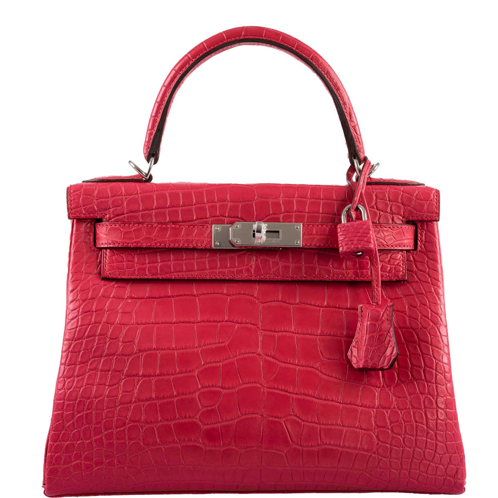 Hermes Kelly 28 Retourne Rose Extreme Matte Alligator with Palladium Hardware