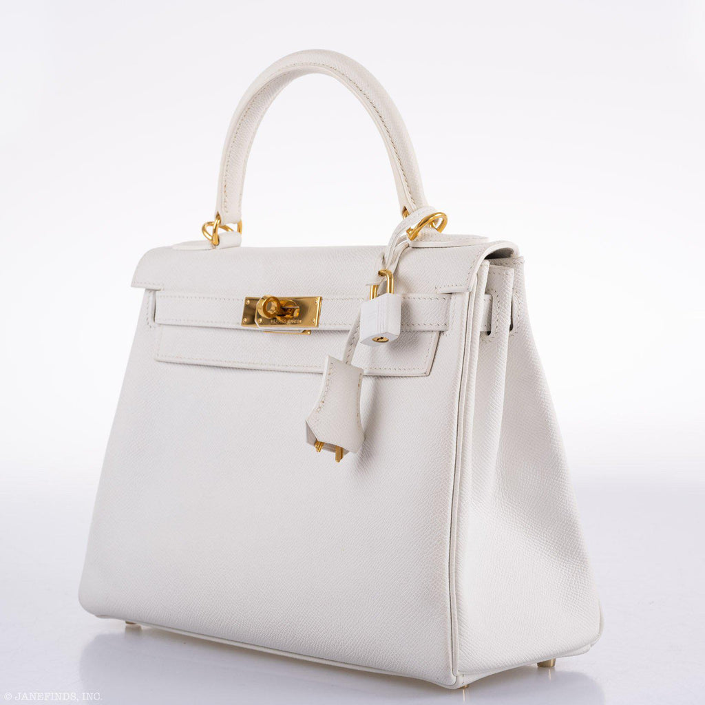 Hermes Kelly 28 Retourne White Epsom with Gold Hardware