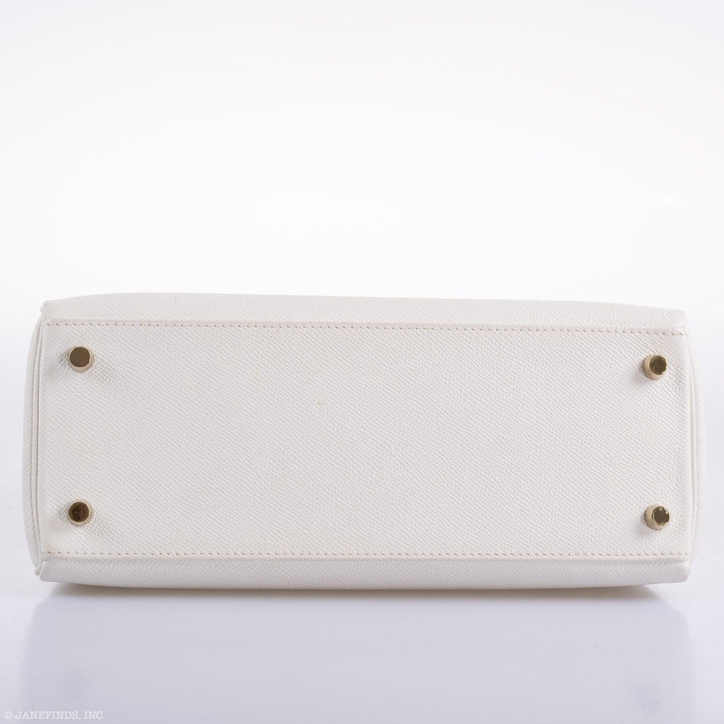 Hermes Kelly 28 Retourne White Epsom with Gold Hardware