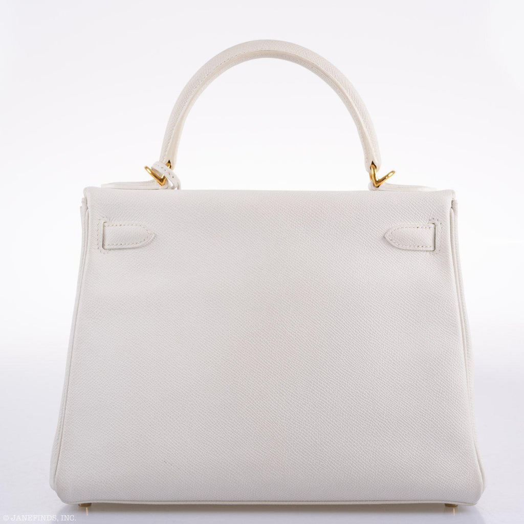 Hermes Kelly 28 Retourne White Epsom with Gold Hardware