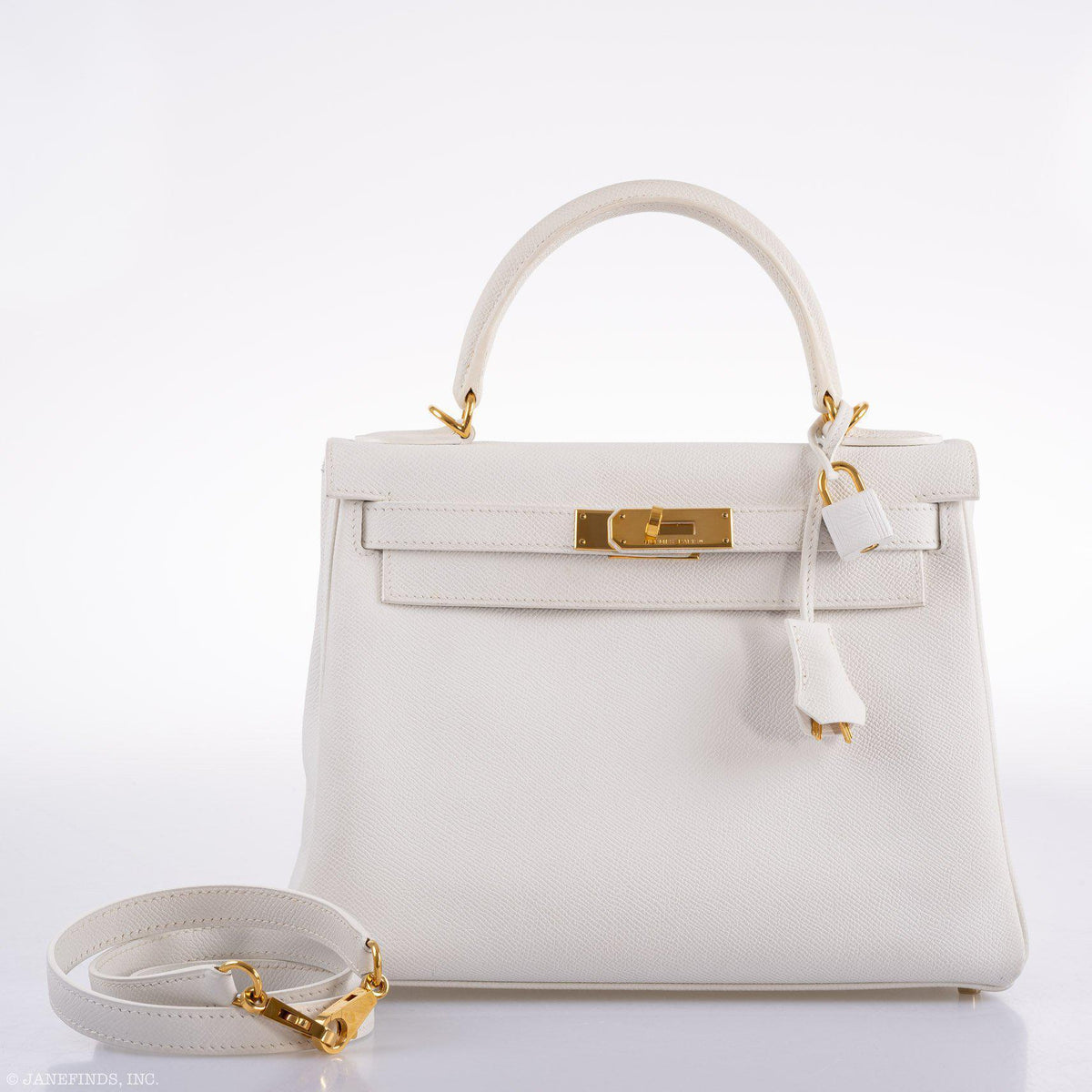 Hermes Kelly 28 Retourne White Epsom with Gold Hardware