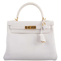 Hermes Kelly 28 Retourne White Epsom with Gold Hardware