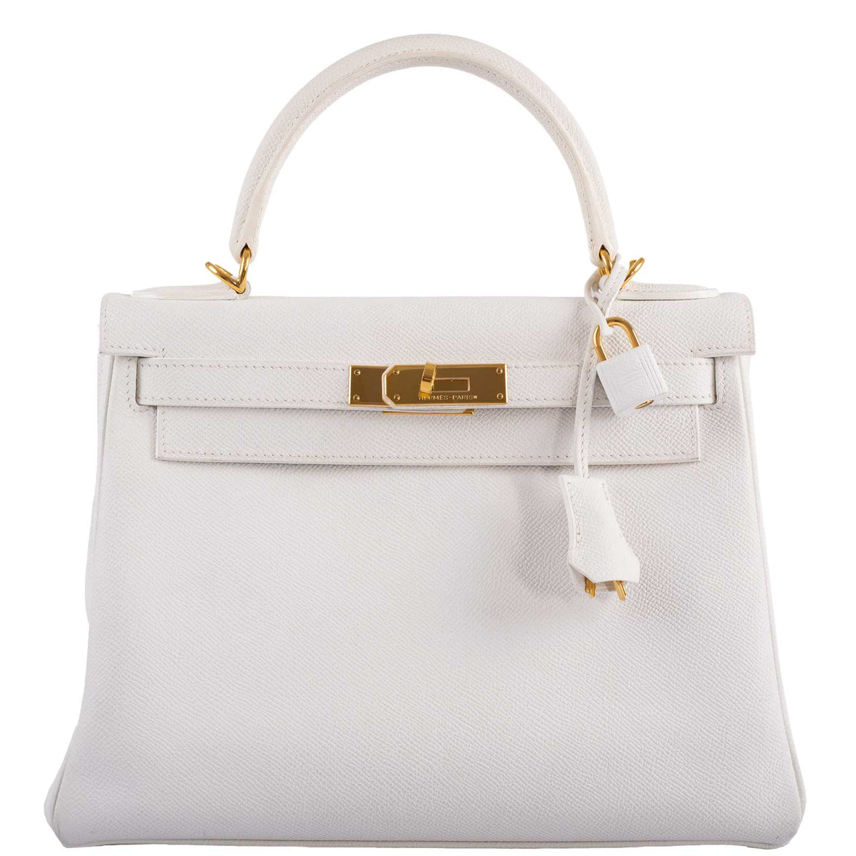 Hermes Kelly 28 Retourne White Epsom with Gold Hardware
