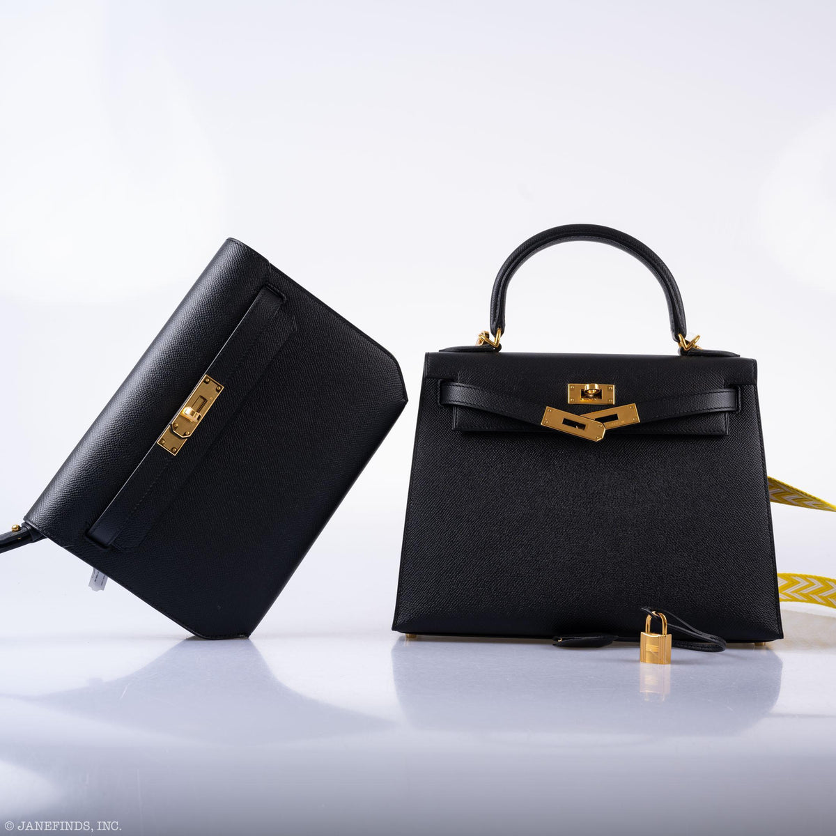Hermes Kelly 28 Sellier Black Epsom with Gold Hardware