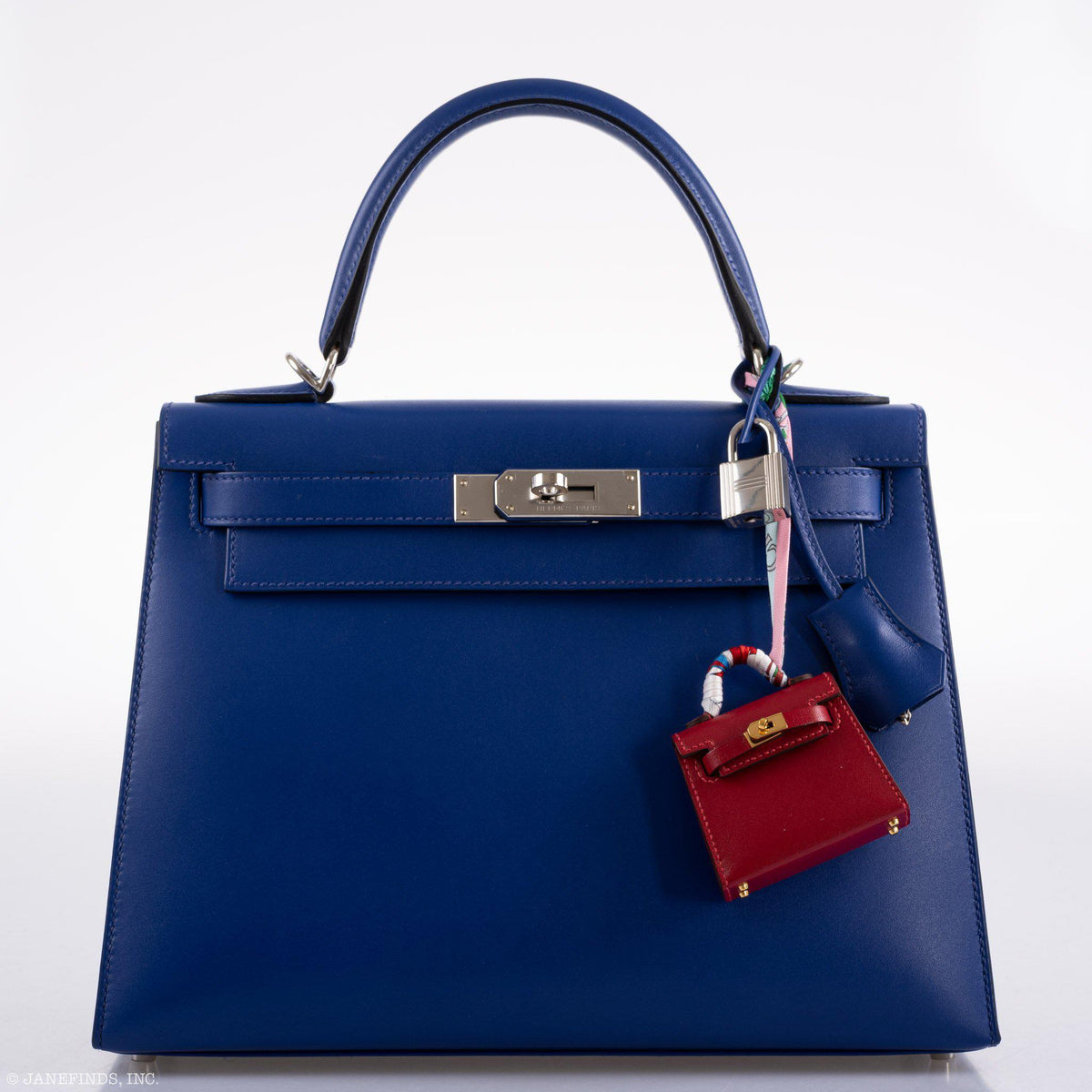 Hermes Kelly 28 Sellier Blue Electric Tadelakt leather Palladium Hardware