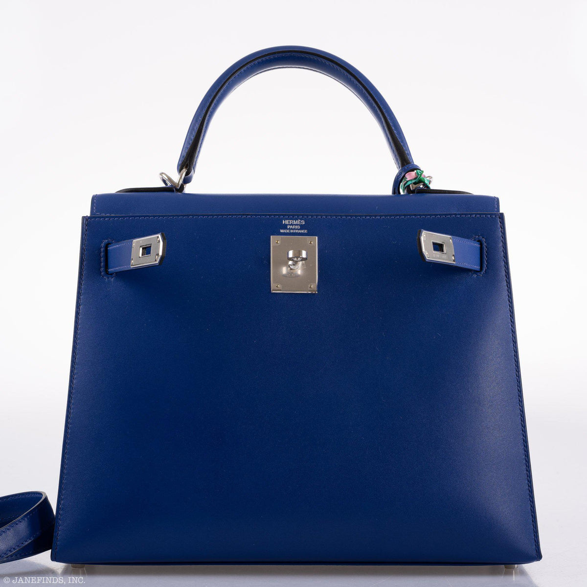 Hermes Kelly 28 Sellier Blue Electric Tadelakt leather Palladium Hardware