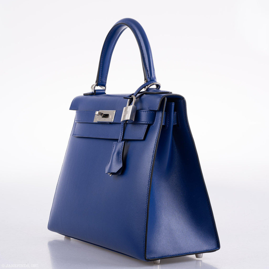 Hermes Kelly 28 Sellier Blue Electric Tadelakt leather Palladium Hardware