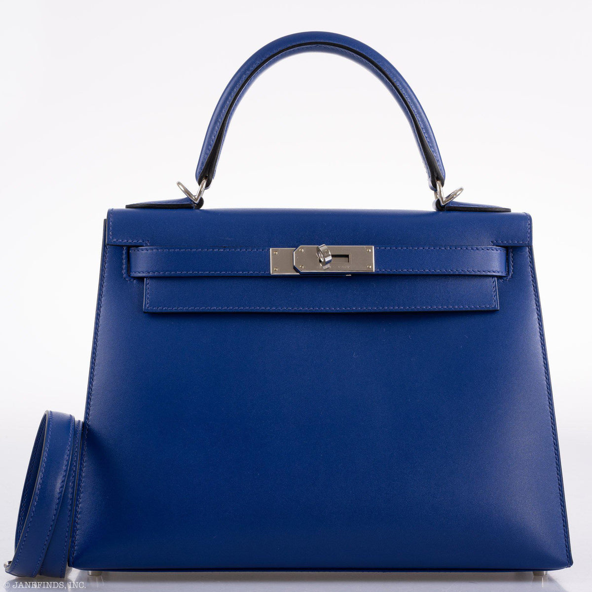 Hermes Kelly 28 Sellier Blue Electric Tadelakt leather Palladium Hardware