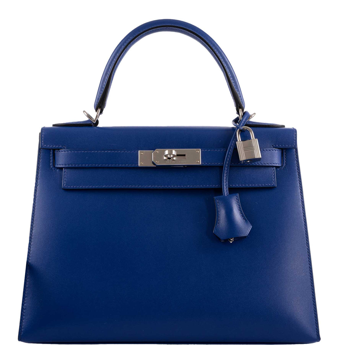 Hermes Kelly 28 Sellier Blue Electric Tadelakt leather Palladium Hardware