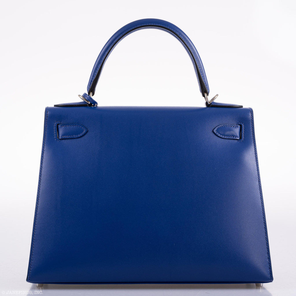 Hermes Kelly 28 Sellier Blue Electric Tadelakt leather Palladium Hardware