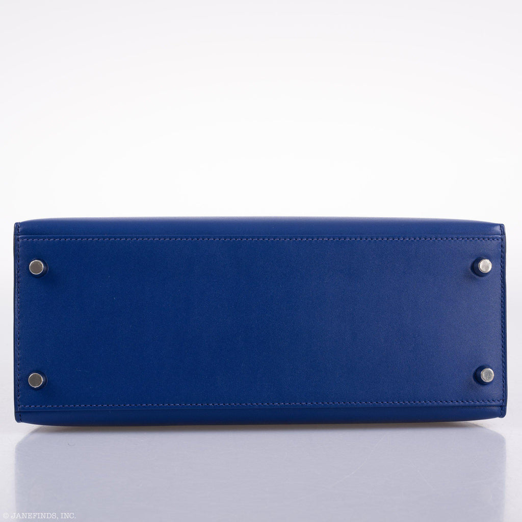 Hermes Kelly 28 Sellier Blue Electric Tadelakt leather Palladium Hardware