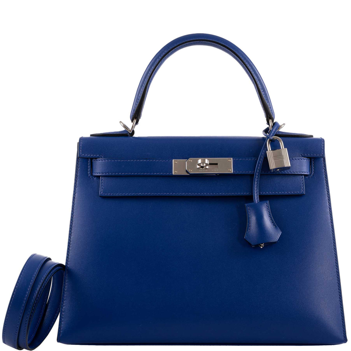 Hermes Kelly 28 Sellier Blue Electric Tadelakt leather Palladium Hardware