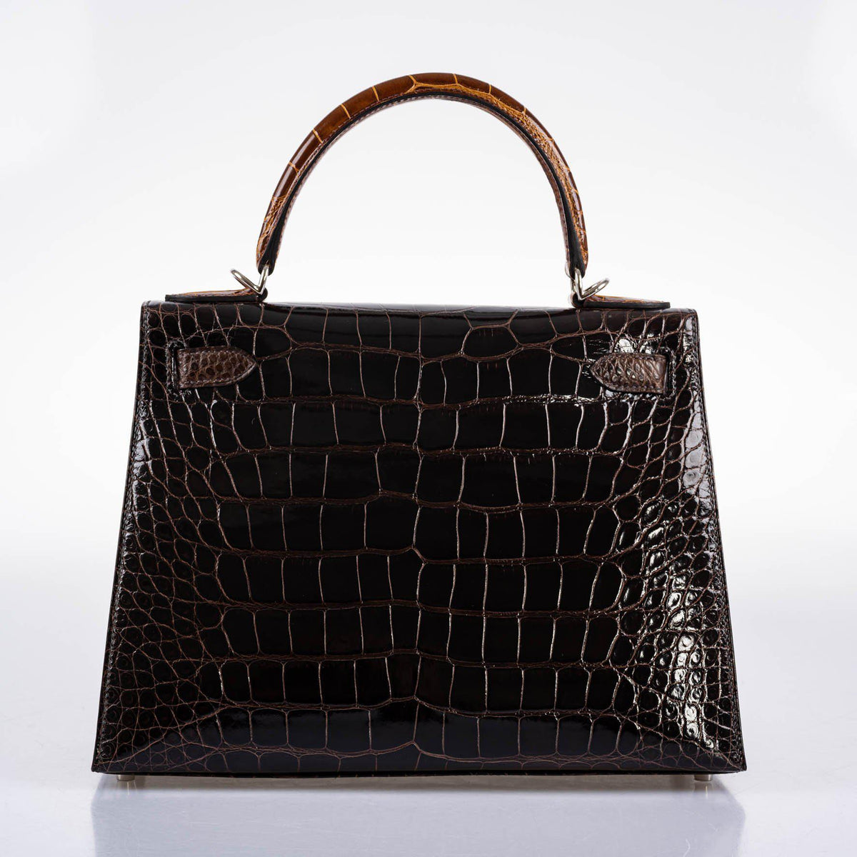 Hermes Kelly 28 Sellier Macassar, Ebene, Miel and Rose Extreme Alligator Palladium Hardware