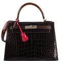 Hermes Kelly 28 Sellier Macassar, Ebene, Miel and Rose Extreme Alligator Palladium Hardware