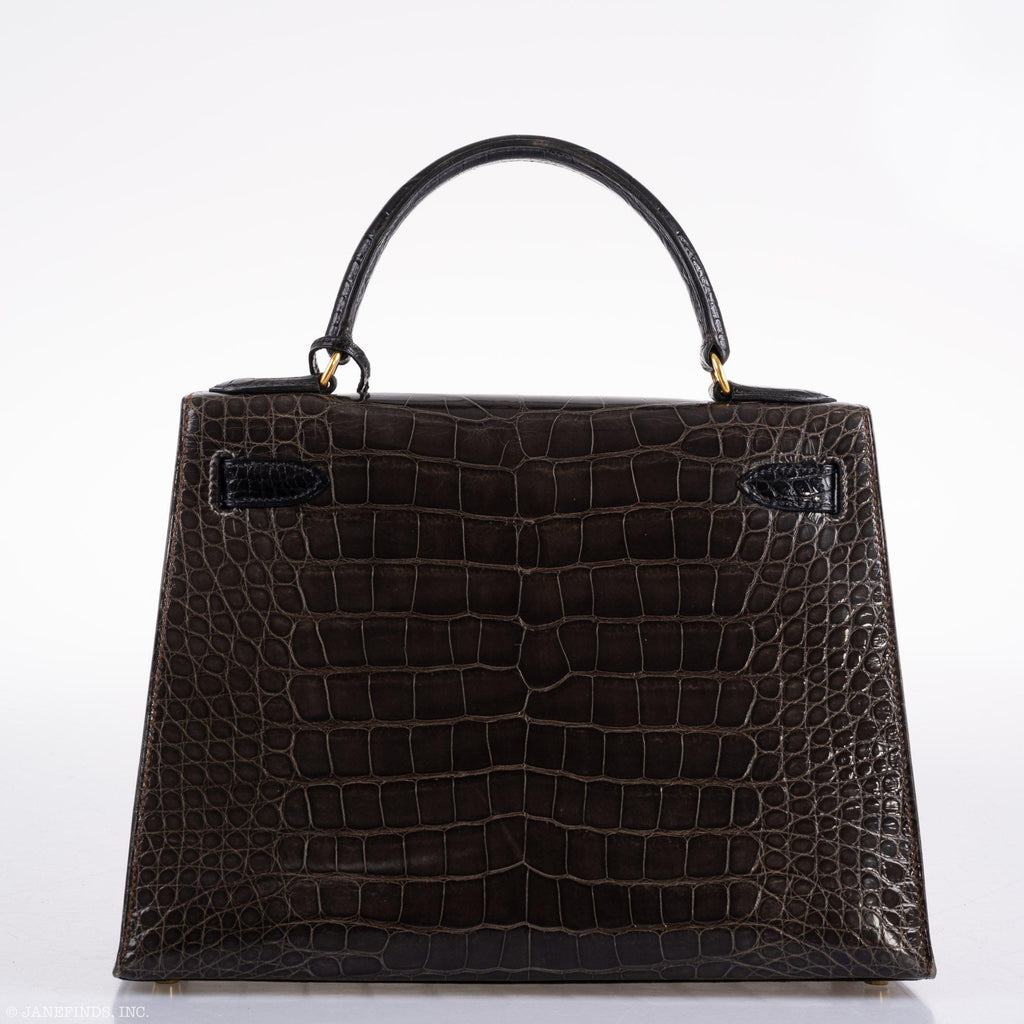 Hermes Kelly 28 Sellier Miel, Graphite & Black Alligator with Gold Hardware