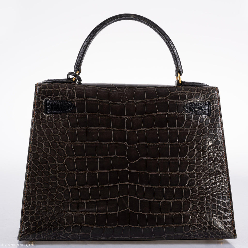 Hermes Kelly 28 Sellier Miel, Graphite & Black Alligator with Gold Hardware