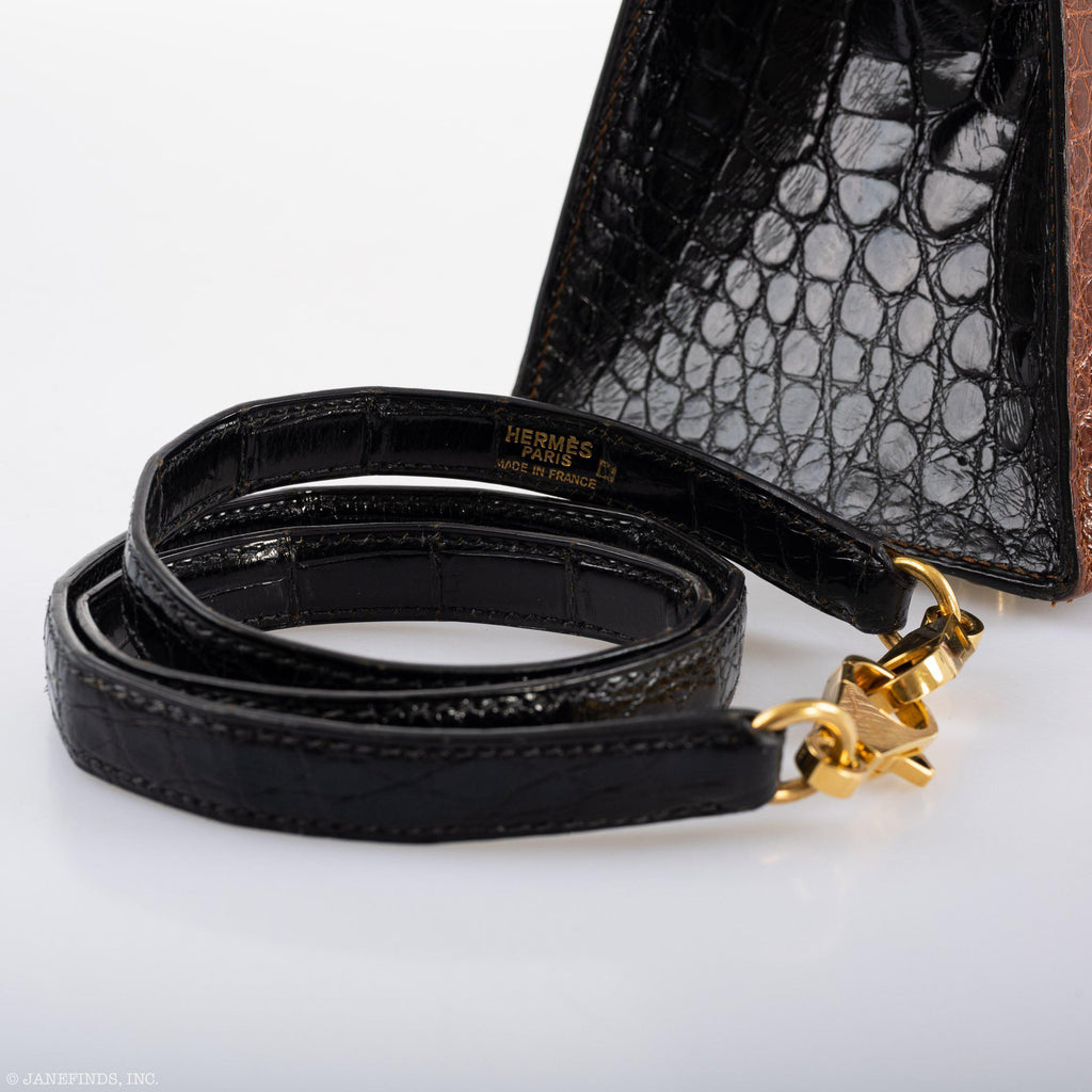 Hermes Kelly 28 Sellier Miel, Graphite & Black Alligator with Gold Hardware