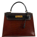 Hermes Kelly 28 Sellier Miel, Graphite & Black Alligator with Gold Hardware