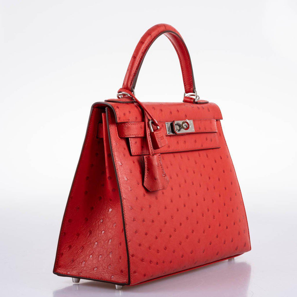 Hermes Kelly 28 Sellier Rouge Vif Ostrich with Palladium Hardware