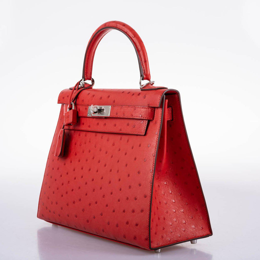 Hermes Kelly 28 Sellier Rouge Vif Ostrich with Palladium Hardware