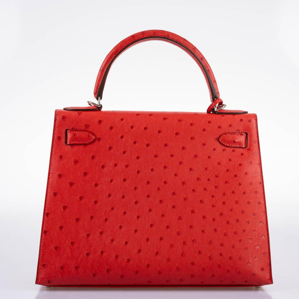Hermes Kelly 28 Sellier Rouge Vif Ostrich with Palladium Hardware