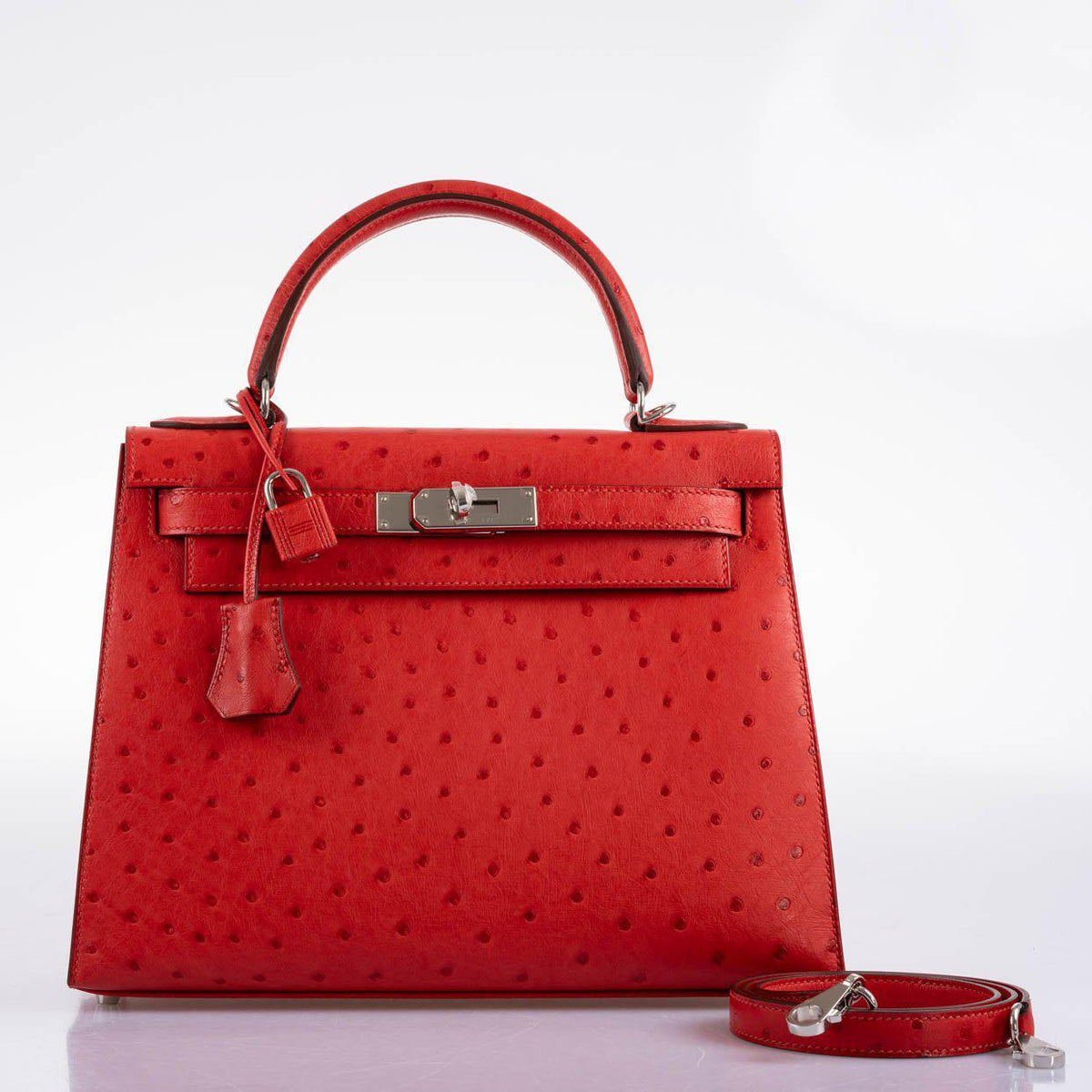 Hermes Kelly 28 Sellier Rouge Vif Ostrich with Palladium Hardware