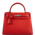 Hermes Kelly 28 Sellier Rouge Vif Ostrich with Palladium Hardware