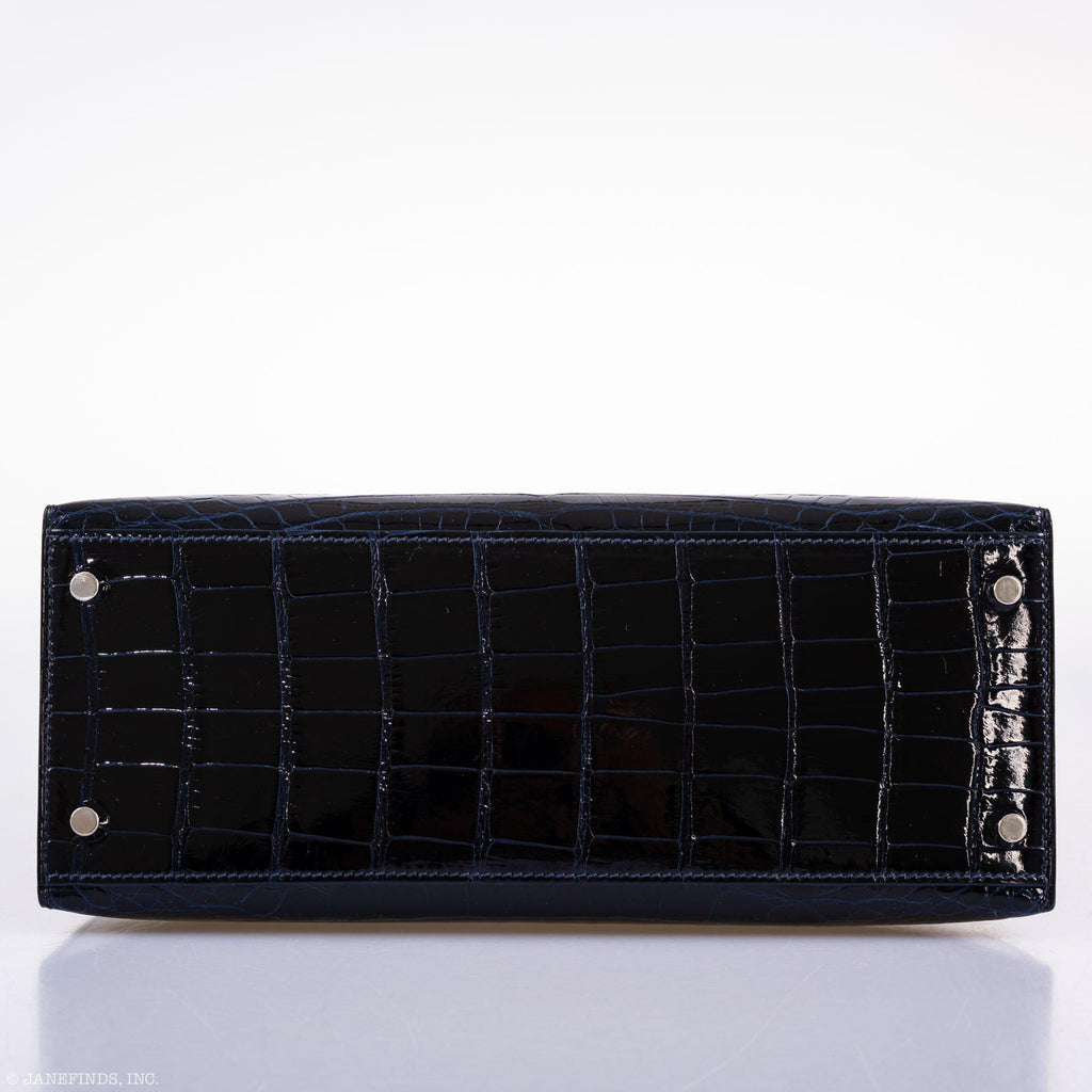 Hermes Kelly 28 Sellier Verso Blue Marine Nilo Crocodile & Rose Scheherazade Palladium Hardware