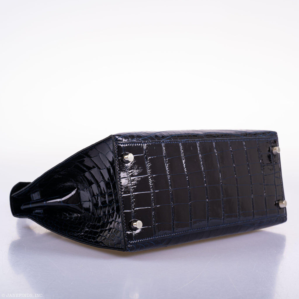 Hermes Kelly 28 Sellier Verso Blue Marine Nilo Crocodile & Rose Scheherazade Palladium Hardware