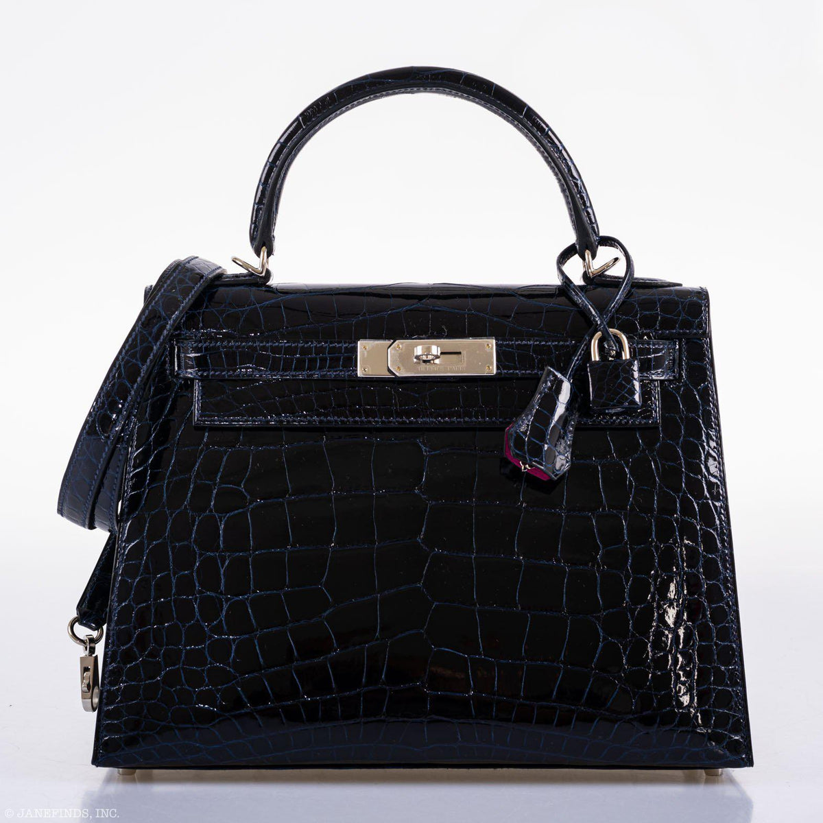 Hermes Kelly 28 Sellier Verso Blue Marine Nilo Crocodile & Rose Scheherazade Palladium Hardware
