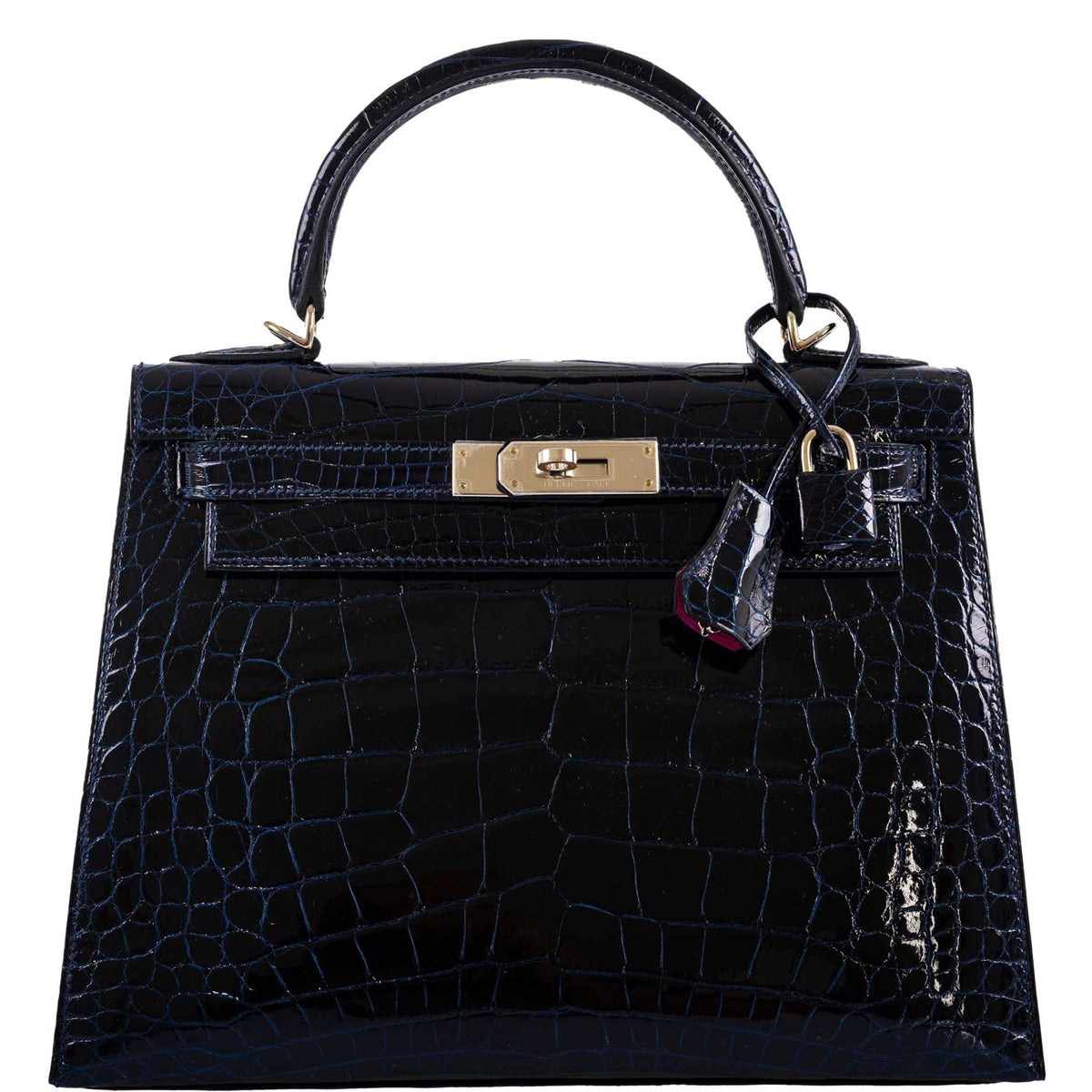 Hermes Kelly 28 Sellier Verso Blue Marine Nilo Crocodile & Rose Scheherazade Palladium Hardware
