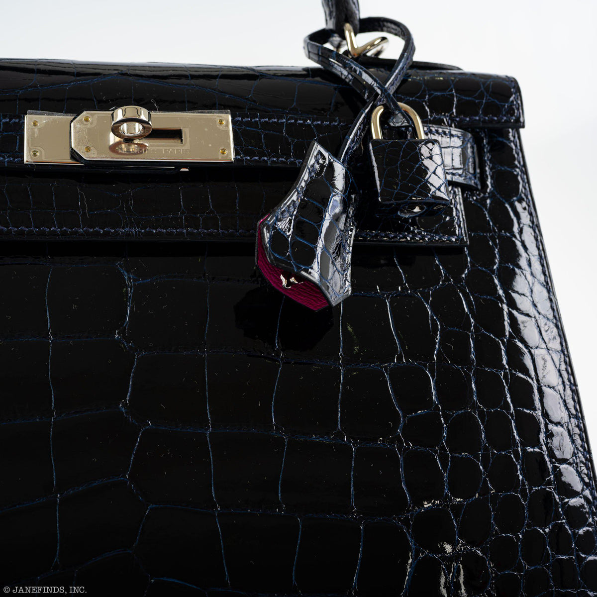 Hermes Kelly 28 Sellier Verso Blue Marine Nilo Crocodile & Rose Scheherazade Palladium Hardware