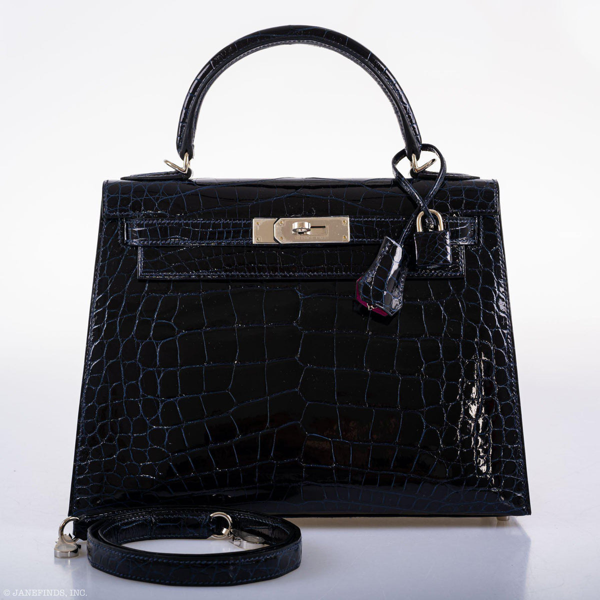 Hermes Kelly 28 Sellier Verso Blue Marine Nilo Crocodile & Rose Scheherazade Palladium Hardware