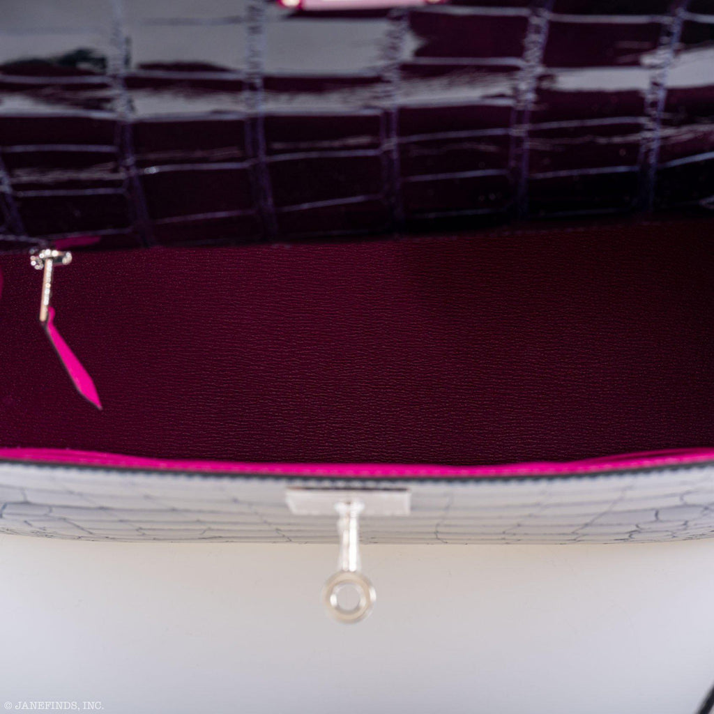 Hermes Kelly 28 Sellier Verso Blue Marine Nilo Crocodile & Rose Scheherazade Palladium Hardware