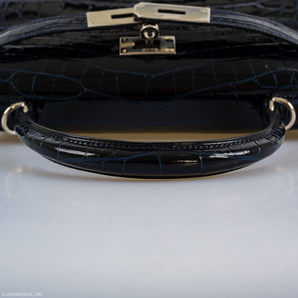 Hermes Kelly 28 Sellier Verso Blue Marine Nilo Crocodile & Rose Scheherazade Palladium Hardware