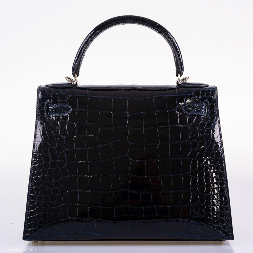 Hermes Kelly 28 Sellier Verso Blue Marine Nilo Crocodile & Rose Scheherazade Palladium Hardware
