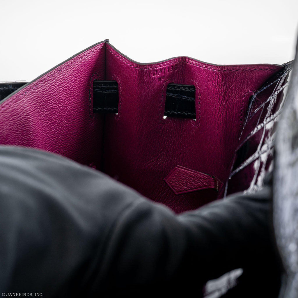 Hermes Kelly 28 Sellier Verso Blue Marine Nilo Crocodile & Rose Scheherazade Palladium Hardware