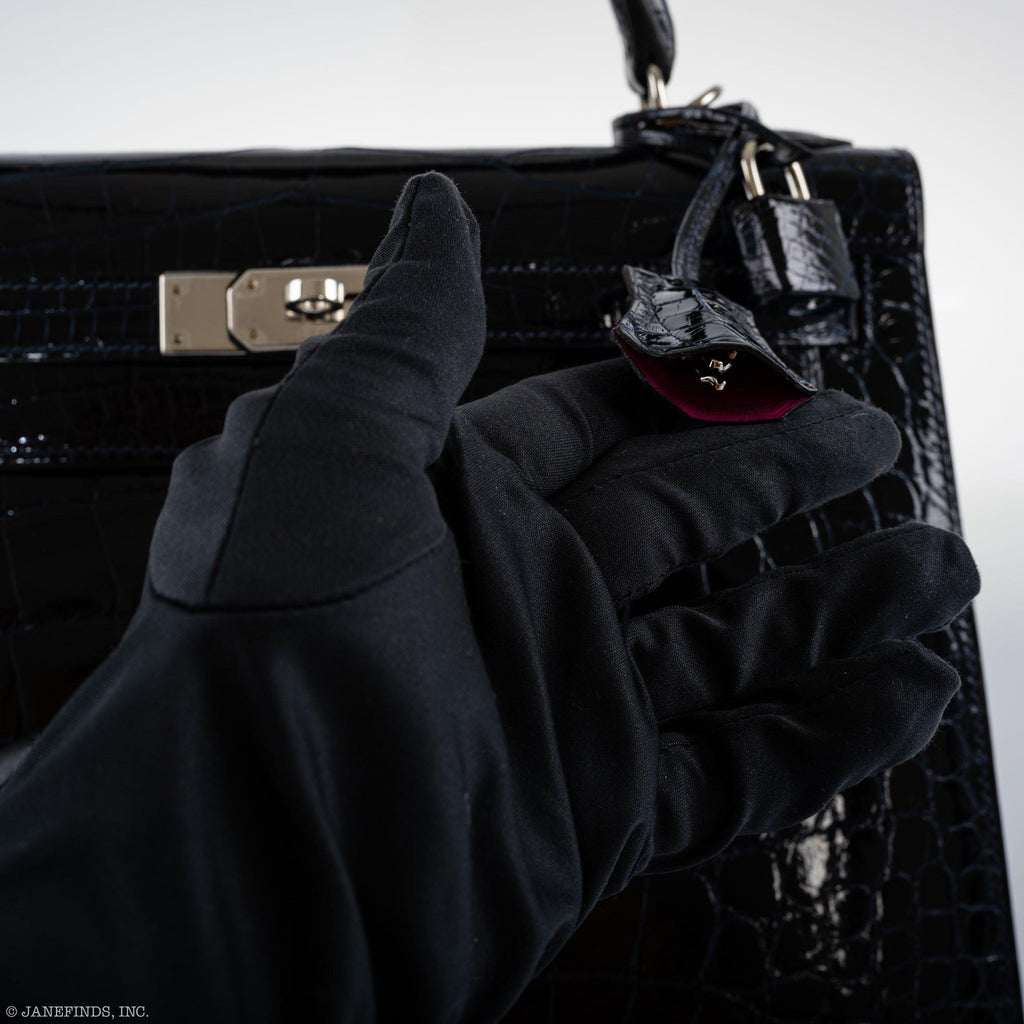 Hermes Kelly 28 Sellier Verso Blue Marine Nilo Crocodile & Rose Scheherazade Palladium Hardware