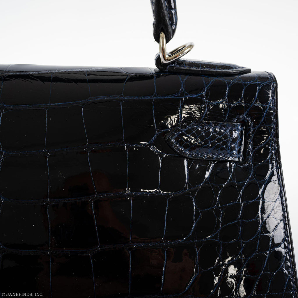 Hermes Kelly 28 Sellier Verso Blue Marine Nilo Crocodile & Rose Scheherazade Palladium Hardware