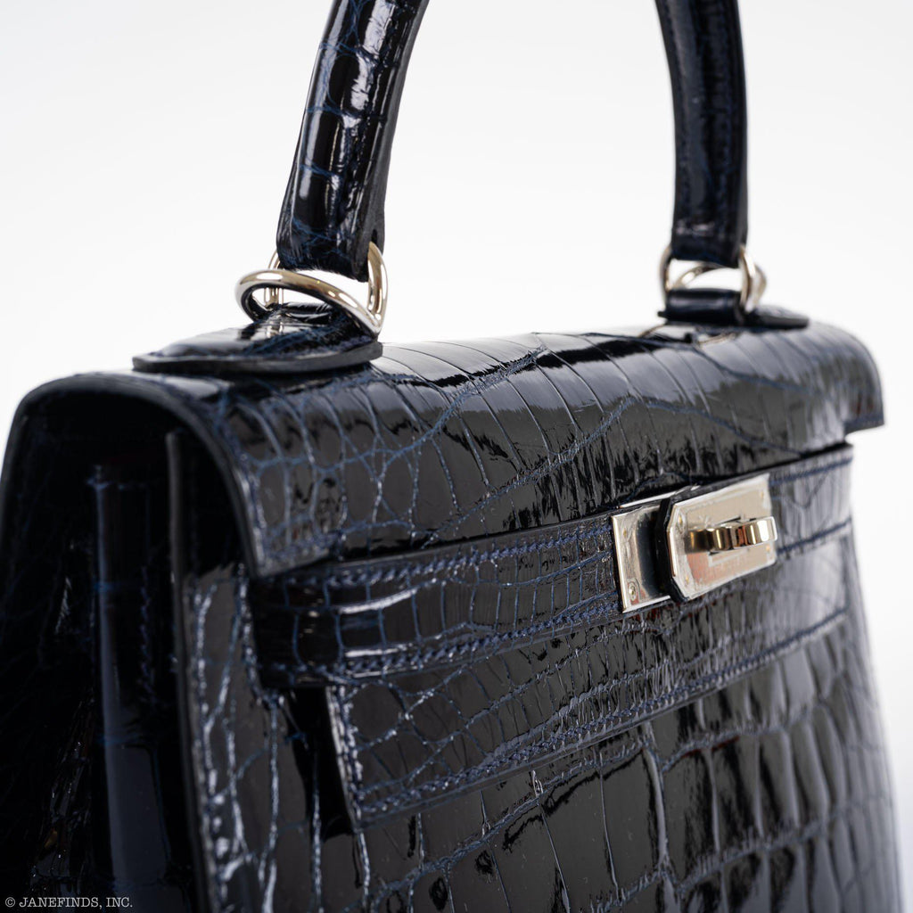 Hermes Kelly 28 Sellier Verso Blue Marine Nilo Crocodile & Rose Scheherazade Palladium Hardware