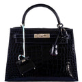 Hermes Kelly 28 Sellier Verso Blue Marine Nilo Crocodile & Rose Scheherazade Palladium Hardware
