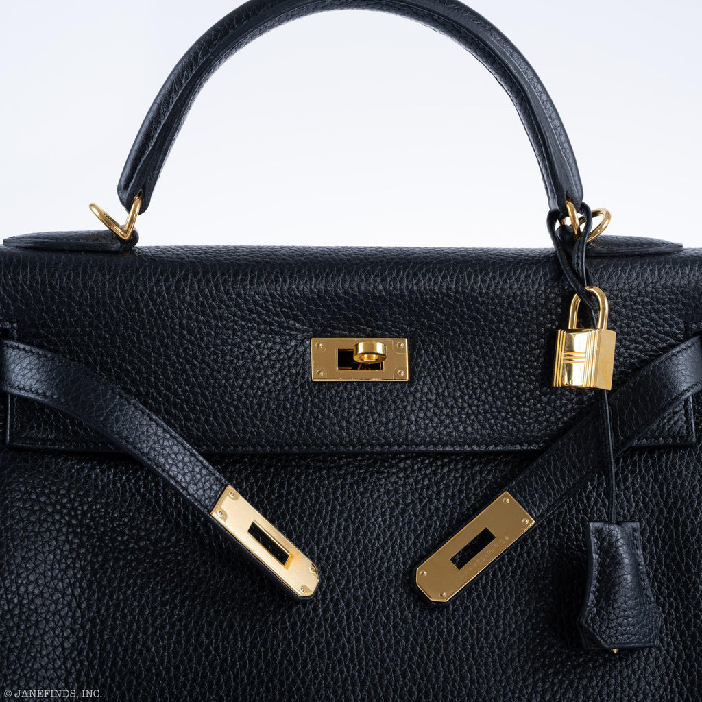 Hermes Kelly 32 Black Togo Gold Hardware